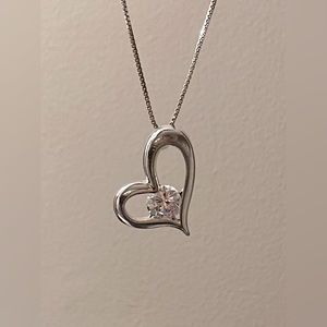 Sterling silver hanging CZ heart necklace 19”